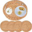 Round Woven Placemats Set  Natural Water Hyacinth Placemats for Dining Table, Heat-Resistant Boho Wicker Chargers, Rustic Farmhouse Table Decor (Natural, 38cm Set of 4)