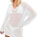 Pink Queen Crochet Swimsuit Cover Up for Women 2025 Sexy Hollow Out Bikini Bathing Suit Coverup Knit Beach Swimwear Dress (White, M)