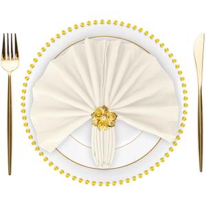 SuperO Set of 120 Cloth Napkins 17 x 17 Inch, Polyester Solid Washable Dinner Napkins with Hemmed Edges,Great for Restaurant, Wedding and Party(Ivory)
