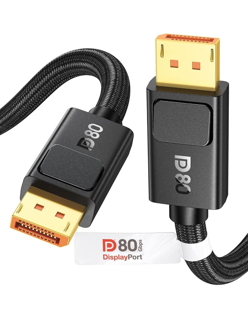 Silkland 80Gbps DisplayPort Cable 2.1 6.6FT, [VESA Certified, Secure Latch], [16K@60Hz, 8K@240Hz, 4K@480Hz 240Hz] Display Port Cord, DP80 HDR DSC1.2a for FreeSync G-Sync Gaming Monitor 5090 7900XTX