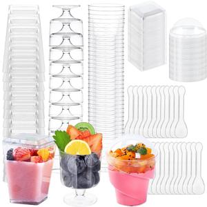 320Pack Dessert Cups with Spoons 5 oz Mini Plastic Dessert Cups for Party Yogurt Parfait Jello Fruit Appetizer Cocktail Small Clear Reusable Square and Round GobletShaped Dessert Bowls Shot Glasses