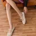 Women's Woven Ballet Flats Mesh Square Toe Mary Jane Flats Lace up Ballerina Slip on Casual Shoes, 5.5, White