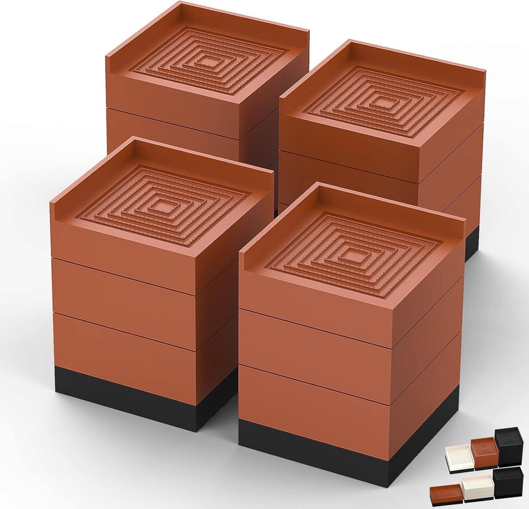 Furniture Risers, Tclouda Bed/Sofa/Desk/Table/Chair Leg/Fridge Lifts to 1.5, 3 and 4 in, Square Adjustable Risers Blocks for Extenders, Heavy Duty Supports Up to 1300 Lbs, 4 in-Brown-Square
