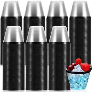 Patelai 200 Pcs Rimmed Plastic Cups 9 oz Disposable Wine Glasses Heavy Duty Plastic Clear Cocktail Cups for Party Wedding Birthday Bridal Baby Shower Holiday Celebrations Supplies(Black)