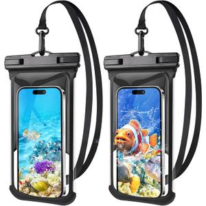 2 Pack Waterproof Phone Pouch- 3D Design Cellphone Dry Bag [Beach Cruise Essentials], IPX8 Waterproof Phone Case for 16/15/14/13/12/11 Pro Max Plus Samsung Up to 7.5", Black+Black