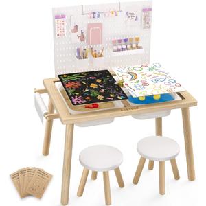 Easyego Sensory Table for Toddlers Kids Play Wooden Sand Water Table with Can DIY Creation Pegboard & Foldable Storage Bins for Indoor and Outdoor Use, Birthday Gifts for Boys and Girls - Wood Color, 28.5"D x 20.5"W x 36"H