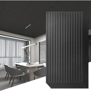 Art3d 6-Pack Slat Design 3D Wall Panels for Interior Wall Decor, 2x4 FT PVC Decorative Drop Ceiling Tiles - Black (24 x 48in., Oblong - Black)