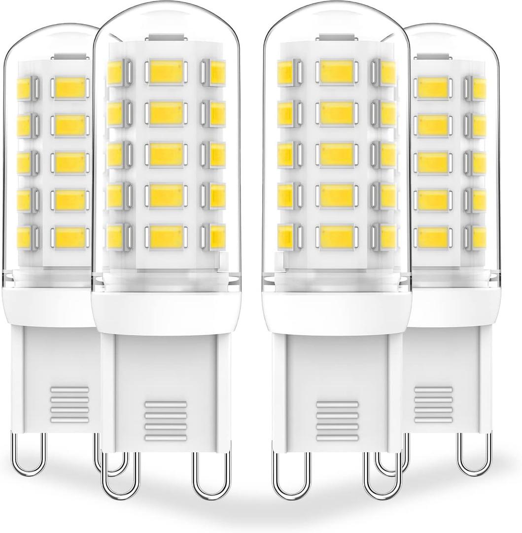 Lososuch Dimmable G9 LED Bulb 6000K Daylight, 3W G9 Base Chandelier Light Bulb Daylight White, 20W 25W 30W Halogen Replacement G9 Bi Pin Base, 120V 360°Beam 4-Pack