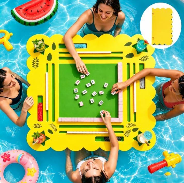 36" Foldable Floating Mahjong Table for Pool, Waterproof Portable Stable Pool Game Table, Floating Board Pool Game Tray Ideal for Friends Gatherings, Pool Summer Party, Lemon