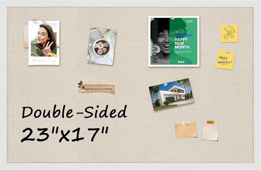 MaxGear Double-Sided Cork & Linen Board for Wall, 23" x 17" Large Bulletin Boards with White Wood Frame, PinBoards for Girls Room, Office, Bedroom, Kids Room, Classroom