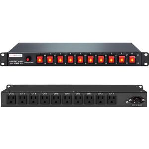 1U PDU Horizontal Rackmount Power Strip - Surge Protector 10 NEMA 5-15R Outlet 100V-240V/15A 1800 Joules, 10 Independent LED Switches, w/6 ft Cord, for Network Server, ETL Listed, by CENTROPOWER