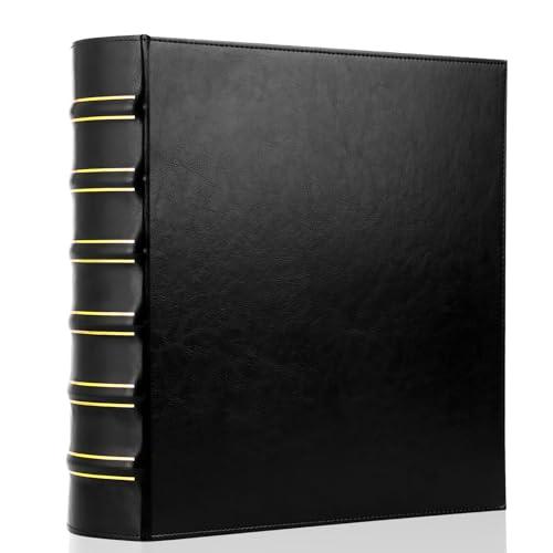 LETVPVOW Vintage Hardback 3 Ring Binder 2 Inch, Professional Leather Binders 2 Inch D Ring, Holds 400 Sheets Capacity - Black