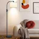 Dimmable Floor Lamp for Living Room, Modern Standing Lamp with Linen Shade, Tall Pole Reading Lamps for Bedroom Office Kids Room Corner, (Rotary Switch, 9W LED Edison Bulb Included)