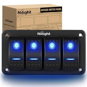 Nilight - 90109D 4 Gang Aluminum Rocker Switch Panel Toggle Dash 5 Pin ON/Off Pre-Wired Rocker Switch Blue Backlit Switch for Automotive Car Marine Boat RV