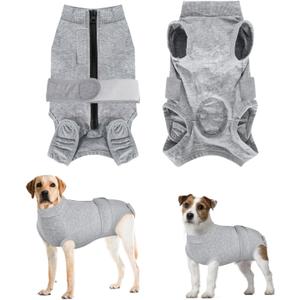 SlowTon Dog Surgery Recovery Suit - Zipper On Dog Onesies After Surgery for Female Male Dog, Abdominal Wounds Bandages Cone/E-Collar Alternative Dog Surgical Body Suit (Grey, L)