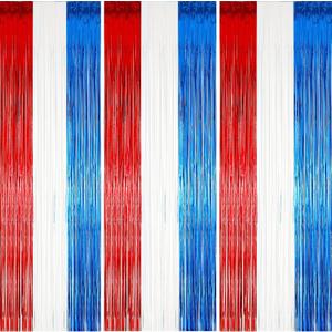 Tayuvira 4th of July Streamers Red White and Blue, Fourth of July Decorations, Pack of 2 Tinsel Foil Fringe Curtains, Photo Booth Prop Party Backdrop for Patriotic Memorial Day, Independence Day, Labor Day,