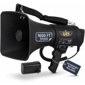 Uzi High Power Loud Big Bluetooth Megaphone 50W, Professional Bullhorn Megaphone Used by First Responders, Police & Agencies, Rechargeable Battery, PA System, Outdoor Activitie