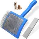 2PCS Slicker Brush for Dogs & Pet Comb,Professional Dog Grooming Brush (Goldendoodles,Poodles,Labradoodles) with Extra Long Pins to Effectively Remove Tangles, Knots and Mats (Blue Large)