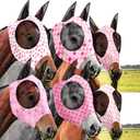 Chunful 6 Pcs Horse Fly Masks with Ears Smooth and Comfortable Mesh Fly Mask Elasticity Breathability UV Protection Horse Face Covering for Riding Supplies(Pink Bow,Medium)