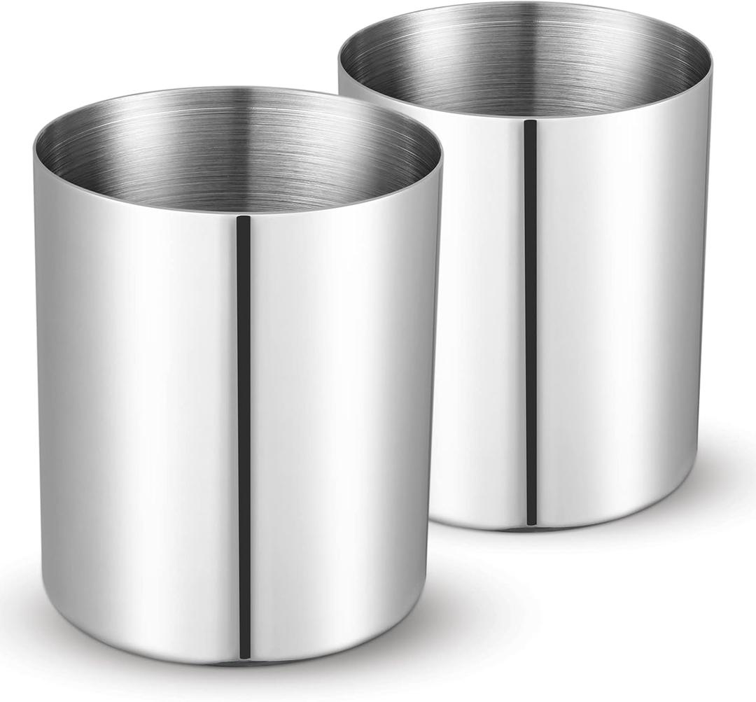 2 Packs Silver Round Stainless Steel Pen Holder,Minimalist Mini Metal Vase,Desktop Stationery Organizer,Vacuum Plating Makeup Brush Holder