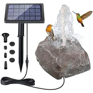 Solar Fountain Bird Bath with Solar Panel, Rockery Granite Water with 5 Nozzles Solar Water Fountain for Birdbath Outdoor, Pond, Patio Garden, and Fish Tank