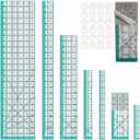 Quilting Rulers,7 Sewing Rulers Quilting Templates(6"x24",2"x24",3"x18",3"x8",1.5"x12",1"x12",1"x6"),Quilting Supplies Acrylic Rulers Fabric Cutting Ruler with Non-Slip Rings for Quilting and Sewing (acid blue)