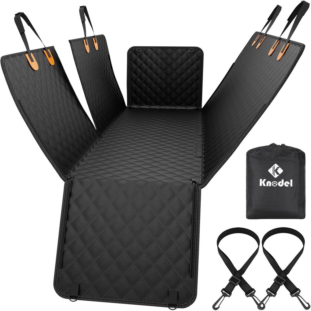 K KNODEL Dog Seat Cover, 100% Waterproof Car Seat Cover for Pets, Pet Seat Cover Dog Hammock, Heavy Duty Scratch Proof Pet Back Seat Covers, Zippered Side Flaps for Cars, Trucks and SUVs (Black)