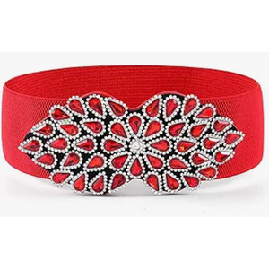 Rhinestone Stretch Belt Wide Red Dress Belt Women Green Elastic Belts Dressy Waist Jewelry Accessories, Red Crystal