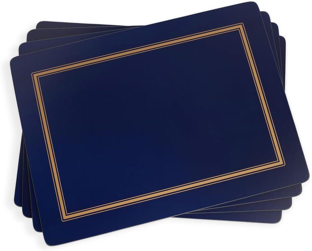 Pimpernel Classic Midnight Blue Placemats - Set of 4, Heat & Stain Resistant Dining Table Mats with Cork Backing - Elegant Blue Place Settings for Tabletop Protection - 15.7" x 11.7" Rectangle Mats