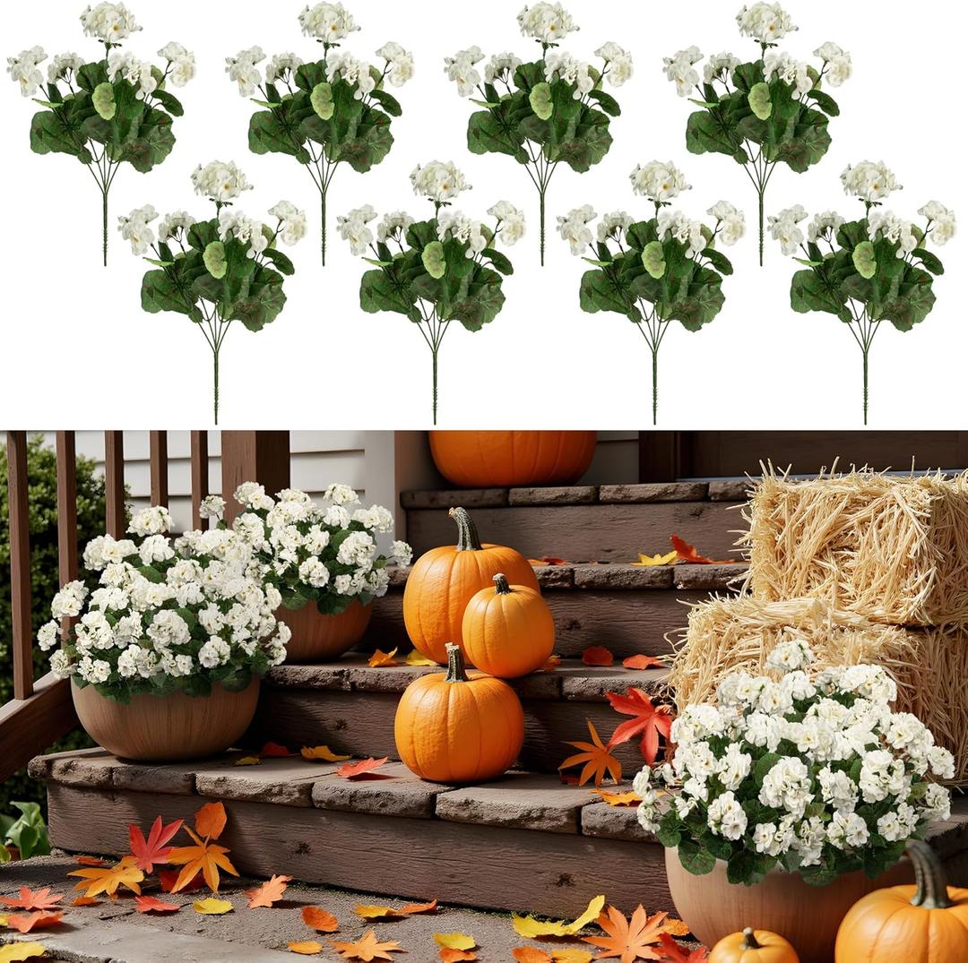 Plastic Flowers for Outdoors Home Decor Fake Plants Artificial Flowers Artificial Geraniums Outdoor Fake Flowers Silk Bouquet, Fall Decor for Interior Porch Garden Decor 14.4" (White) 8PCS Plastic Flowers for Outdoors Home Decor Fake Plants Artificial Flowers Artificial Geraniums Outdoor Fake Flowers Silk Bouquet, Fall Decor for Interior Porch Garden Decor 14.4" (White) 8PCS