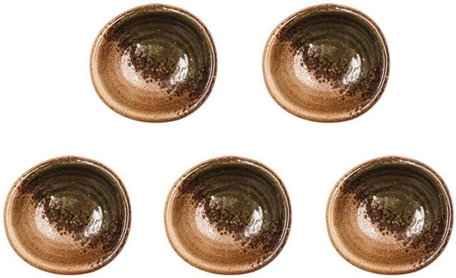 Colias Wing 3.5 Inch Simple Style Single Color Stylish Design Multipurpose Porcelain Side Dish Bowl Seasoning Dishes Soy Dipping Sauce Dishes-Set of 5-Brown