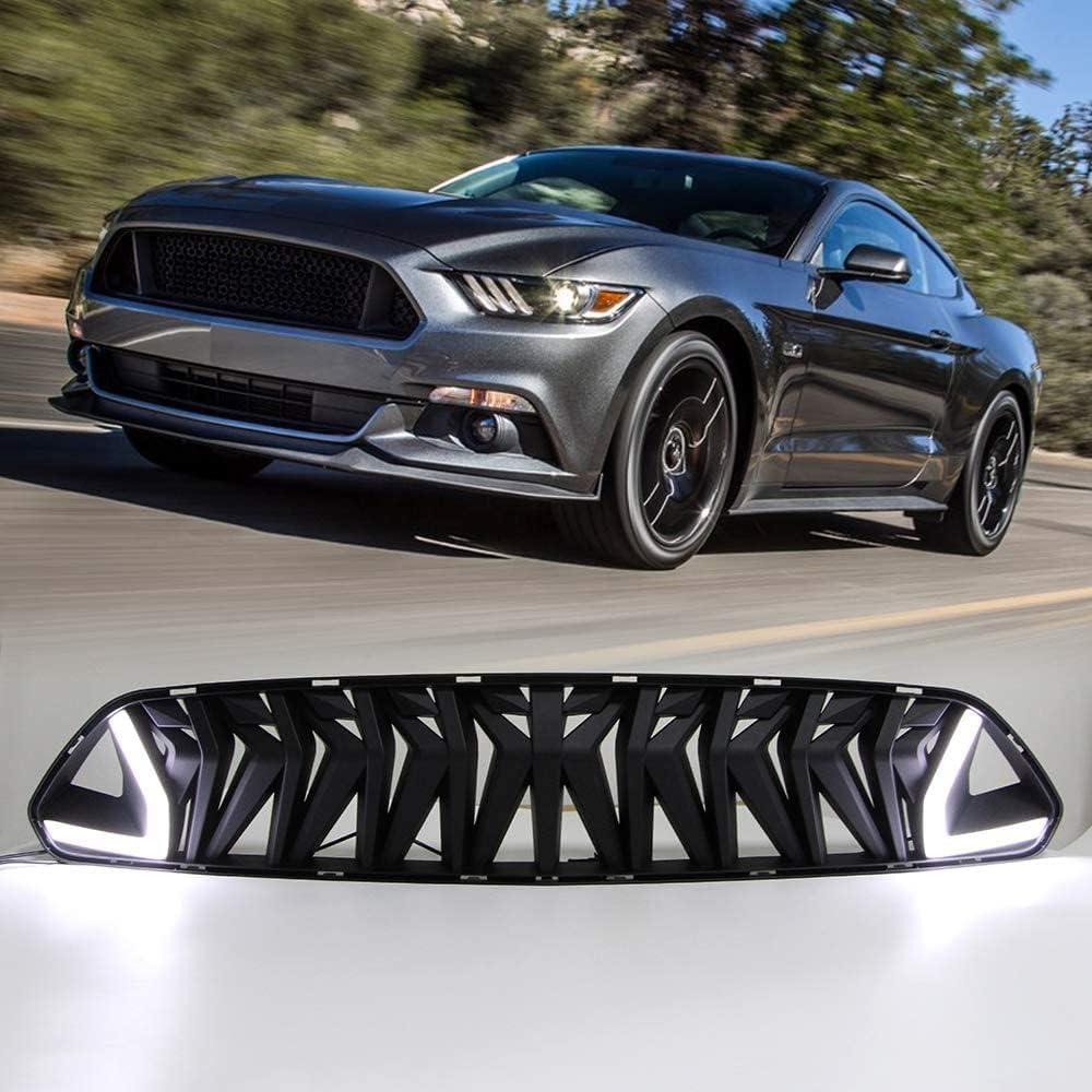 Dreamseek LED Grille for Ford Mustang 2015 2016 2017 Front Bumper Sport Performance Grill White Light Armor Style