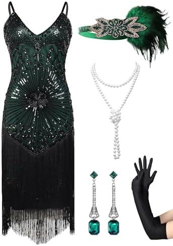 RRYIO Women's Flapper Dresses 1920s,Great Gatsby Dresses Sequin Fringe Cocktail Dress Roaring 20s Dress for Harlem, Medium
