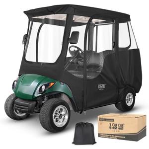 10L0L Golf Cart Driving Enclosure 2/4 Passenger for Yamaha G14 G16 G22 G29 Drive2 with Heavy Duty Zipper,600D Golf Cart Rain Cover Driving Covers with Roll-up Windshield, 4-Sided Clear Window