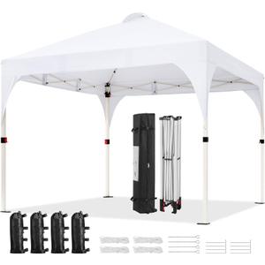 Yaheetech 10x10 Pop Up Canopy Tent with Vent, Easy Set Up Tent, Instant Sun Shelter Canopy with Wheeled Bag, 4 Sandbags, 12 Stakes & 4 Ropes, for Parties, Beach, Outdoor, White