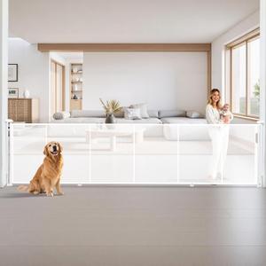 120" Retractable Baby Gates Dog Gate Extra Wide, 42" Tall Child Pet Safety Gate with Reinforced Strips for Stairs, Long Mesh Garage Gates Fence for Outdoor Indoor Large Openings Driveway Decks Patio