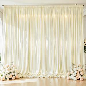 Champagne Satin Backdrop Curtains 2 Panels - Glitter Photo Drapes for Baby Shower, 10x10FT Shimmer Back Drop Cloth, Wrinkle Free for Birthday Party Prom Wedding Stage Background