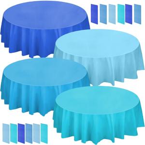 Frienda 12 Pack Blue Round Tablecloth 84 Inch Plastic Tablecloths Disposable Plastic Cloths for Birthday, Weddings, Party, Fiesta Party, Event, Photography, Table Cover