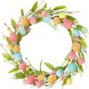 RoseCraft Easter Wreaths for Front Door,15.7 Inch Artificial Easter Colorful Egg Wreath Decorations, for Spring Summer Home Wedding Holiday Party Decor.