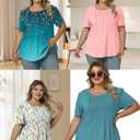 ROSRISS Plus Size Tops for Women Summer Flowy Pleated T Shirts Dressy Crew Neck Tees Casual Short Sleeve Blouses XL-5XL (XXXL)