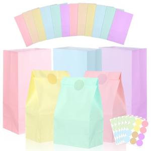 AojSup 72 Pcs Pastel Party Favor Bags with 72 Stickers - 5.1 x 3.1 x 9.4 Inch Pastel Paper Bags for Birthday, Wedding Favors, Candy Treat Goodie Bag in 6 Colors