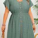 Yonique Plus Size Swimsuit Cover Up Women - V Neck Swimwear Short Sleeve Coverups Ruffle Hem Beach Dress 2026