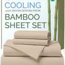 100% Rayon Derived From Bamboo - Bamboo Sheets Full Size - Cooling Sheets for Full - Ultra Soft, Breathable & Hotel Luxury Bedding - 1 Flat & 1 Fitted & 2 Pillowcases w/ 18 Inch Deep Pockets - Wheat