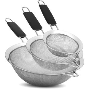 Set of 3 Fine Mesh Strainers for Kitchen | 3.4 inch, 5.5 inch and 7.9 inch Stainless Steel Strainer