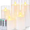 Homemory Pure White Flickering Flameless Candles, Battery Operated Acrylic LED Pillar Candles with Remote Control and Timer, Set of 5