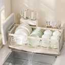 Compact Small Dish Drying Rack for Kitchen Counter - Narrow Metal Dish Drainer Rack with Utensil Holder, Space-Saving Plate Organizer for Sink Storage, Apartment & RV (Off-White Ivory)
