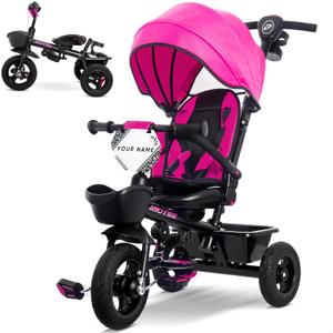 7-in-1 Tricycle for 18 Months to 5 Years, All-Terrain Rubber Tires, Dual Wheel Brakes, Rotatable Seat for Toddlers 1.5-3, Tricycle for 3-5 Years with DIY Stickers, Pink