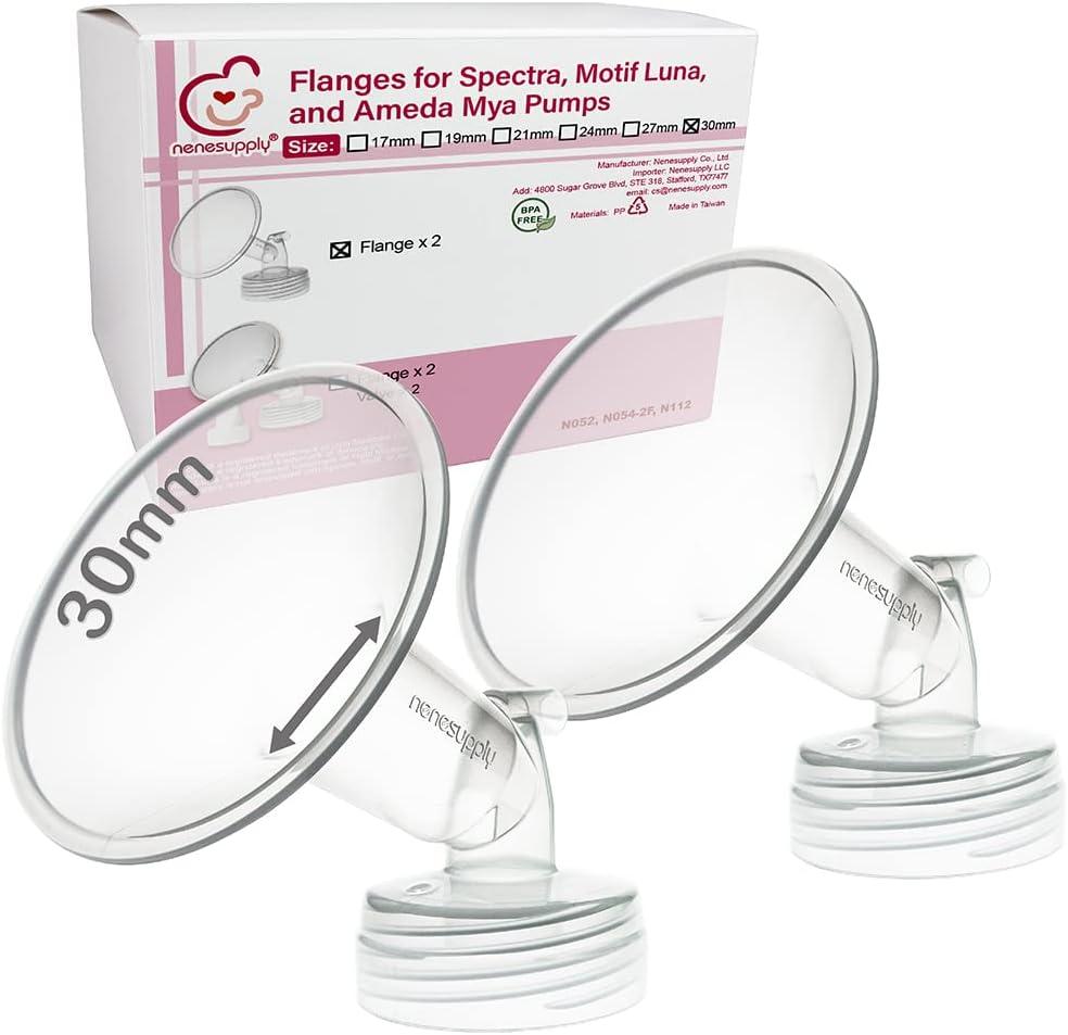 Nenesupply 30mm 2 pc Flanges Compatible with Spectra S2 S1 9 Plus Synergy Gold Breastpump Replacement to Spectra Pump Parts Flange Accessories Wide Mouth Work with Valve Backflow Protector Bottle