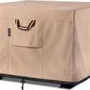 QH.HOME Fire Pit Cover Square-25-28 Inch Heavy Duty 900D Strong Tear-Resistant and UV Resistant and Waterproof and Fading Resistant Material Polyester Firepit Covers for Outdoor Fire Table-Wheat