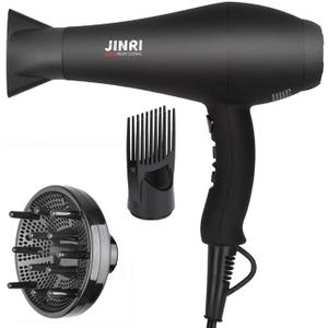 JINRI Hair Dryer 1875W, Negative Ionic Fast Dry Low Noise Blow Dryer, Black